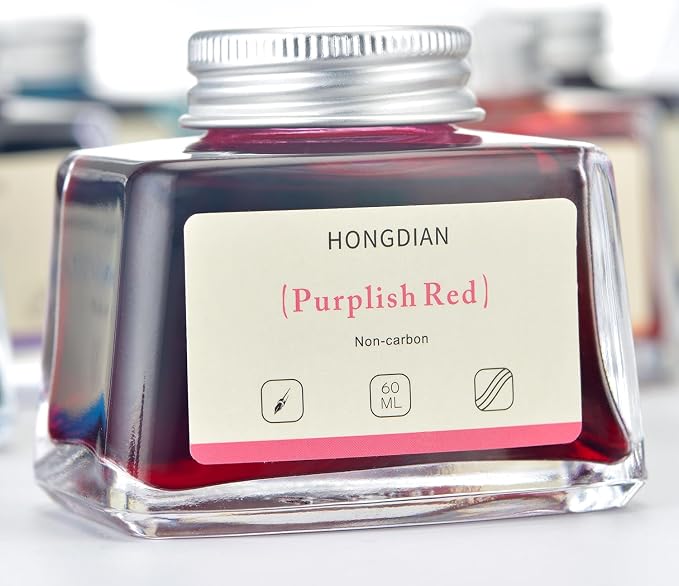 Hongdian Fountain Pen Bottled Ink Purplish Red Color, 60ml Non Carbon Inkwell - Image 4