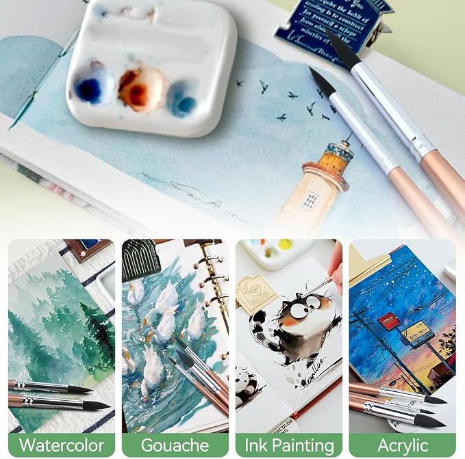 Transon 8pcs Round Watercolor Paint Brush Set Goat Hair - Image 4