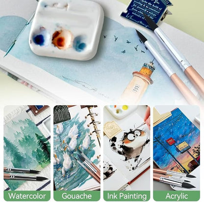 Transon 8pcs Round Watercolor Paint Brush Set Goat Hair - Image 4