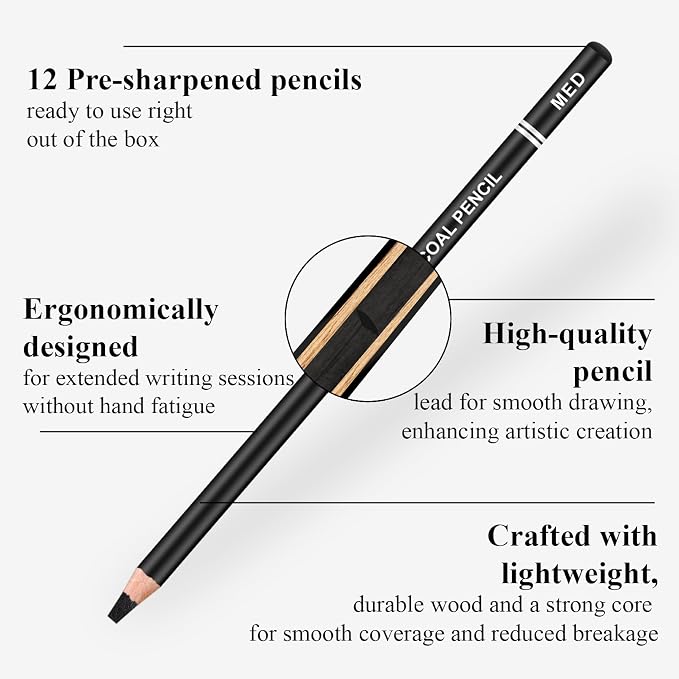 Charcoal Pencils for drawing, Charcoal Drawing Pencils, Art Supplies for Artist - Image 3
