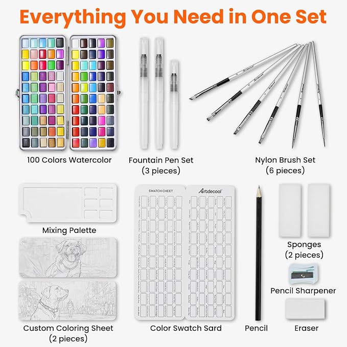 Watercolor Paint Set, 100 Colors, Travel Water Colors kit - Image 2