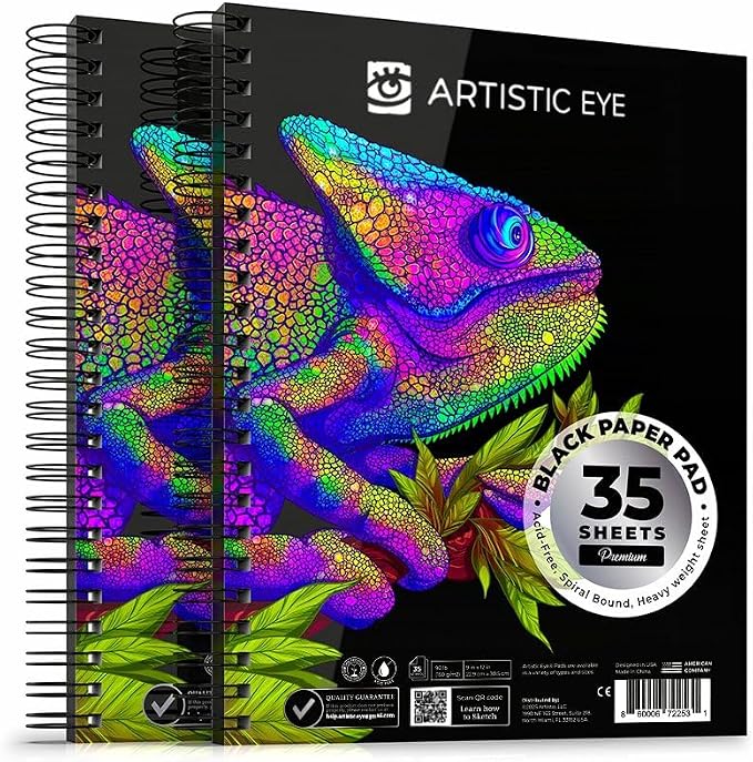 ARTISTIC EYE 9x12 Premium Black Paper Pads, Spiral Bound Sketchbook, 70 Sheets by ARTISTICEYE