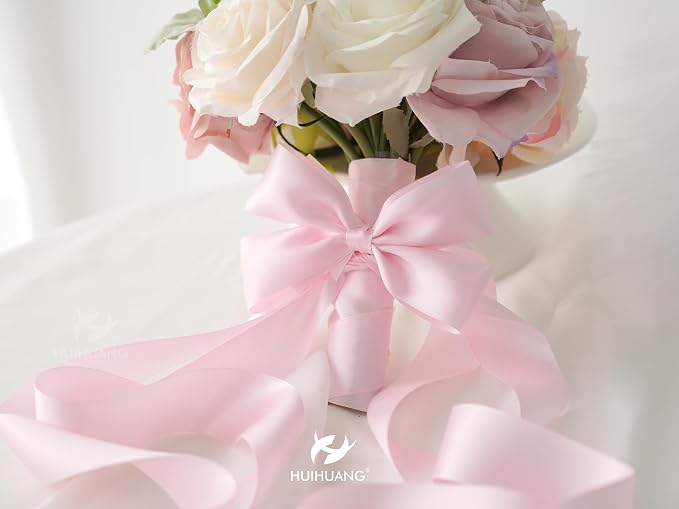 HUIHUANG Pink Satin Ribbon 1-1/2 inch x 100 Yards Light Pink Double-Faced Satin - Image 7