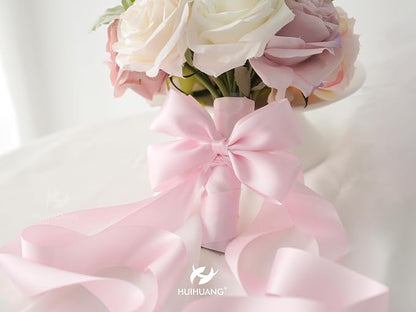 HUIHUANG Pink Satin Ribbon 1-1/2 inch x 100 Yards Light Pink Double-Faced Satin - Image 7
