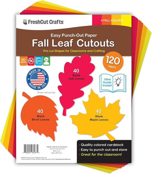 120 Pieces Fall Leaf Paper Cutouts by FreshCutCrafts