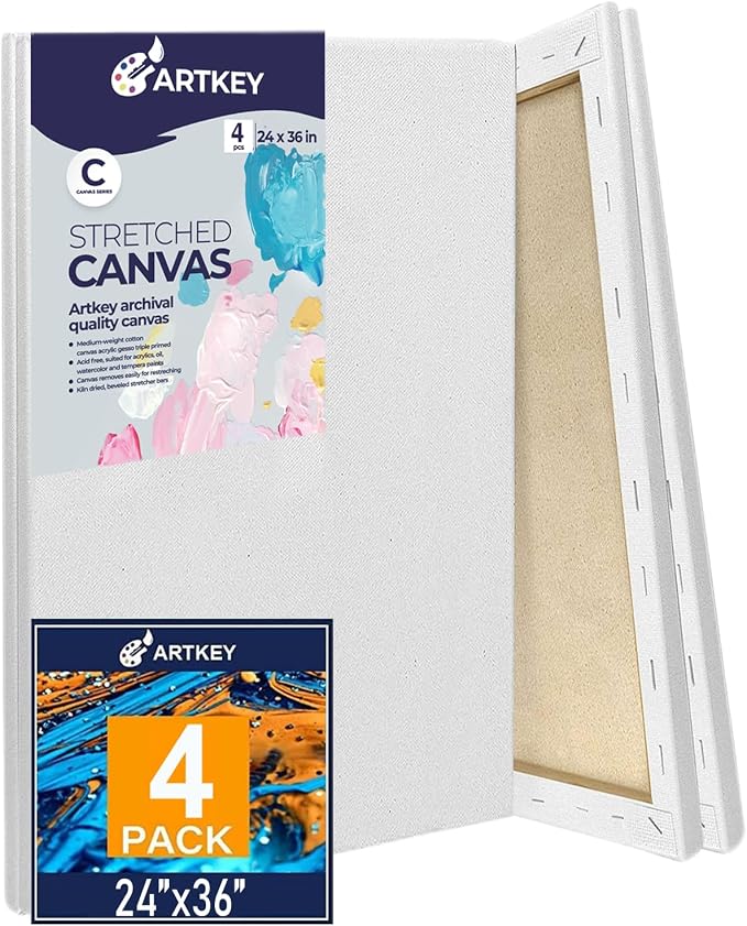 Stretched Canvases for Painting 24x36 Inch 4-Pack, 12.3 oz Triple Primed by Artkey
