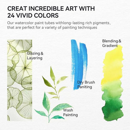 LIGHTWISH Professional Watercolor Paint Tube Set Artist Grade, 9 ML 24 Vivid - Image 6