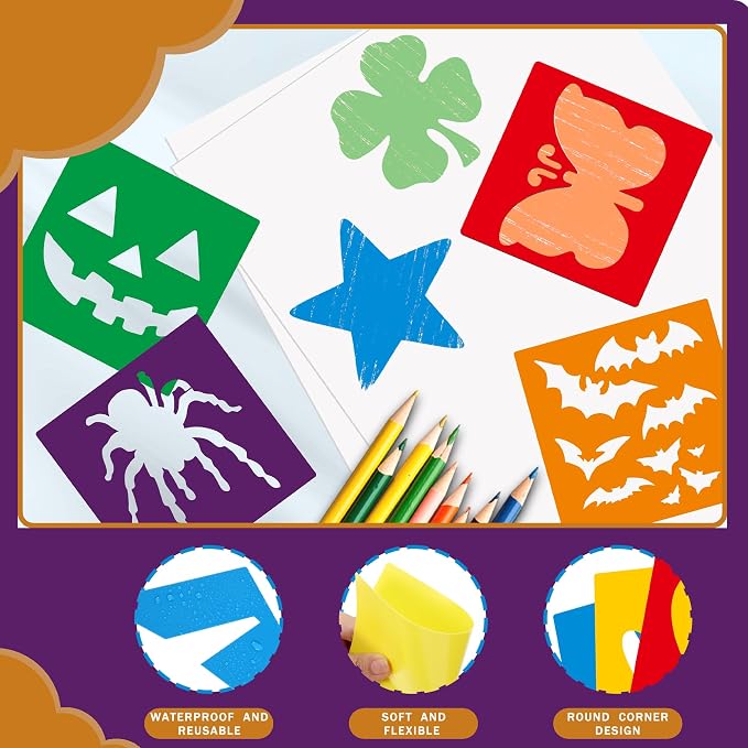 24 Pieces for Kids, Large Drawing Chalk, 8 Inches Washable Shape Template Kit - Image 3