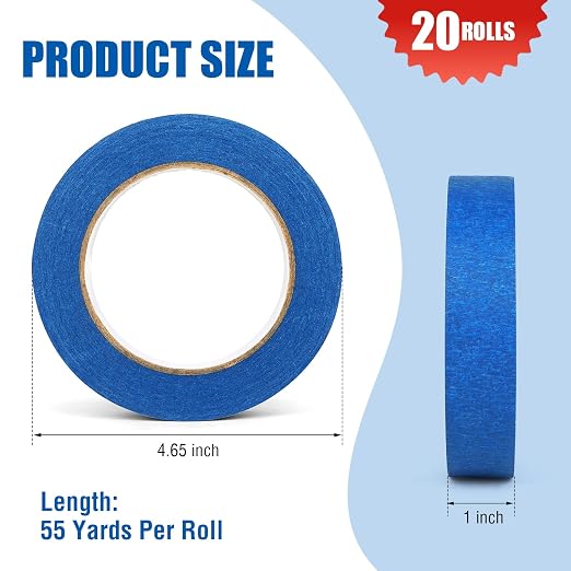20 Rolls Blue Painters Tape Bulk Pack, Painter's Tape 1-inch × 55 yards - Image 4