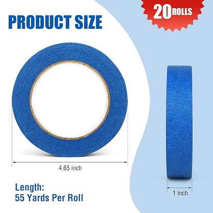20 Rolls Blue Painters Tape Bulk Pack, Painter's Tape 1-inch × 55 yards - Image 4