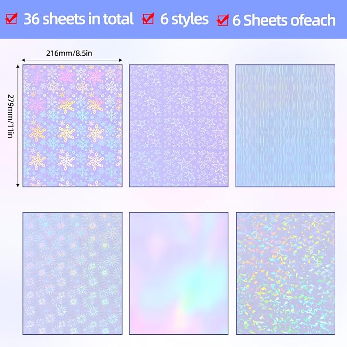 36 Sheets Holographic Sticker Paper, Transparent Overlay Lamination Sticker - Image 3
