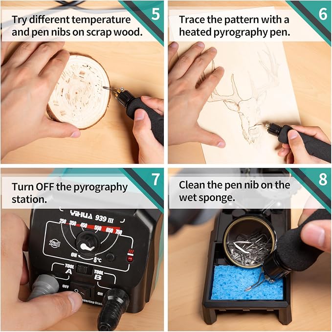 YIHUA 939 III Dual Pen Pyrography Station 2-in-1 Wood-Burning Tool - Image 7
