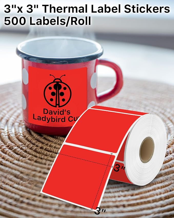 iEager Red Square Thermal Label Stickers, 500 Sheets/Roll - Image 2