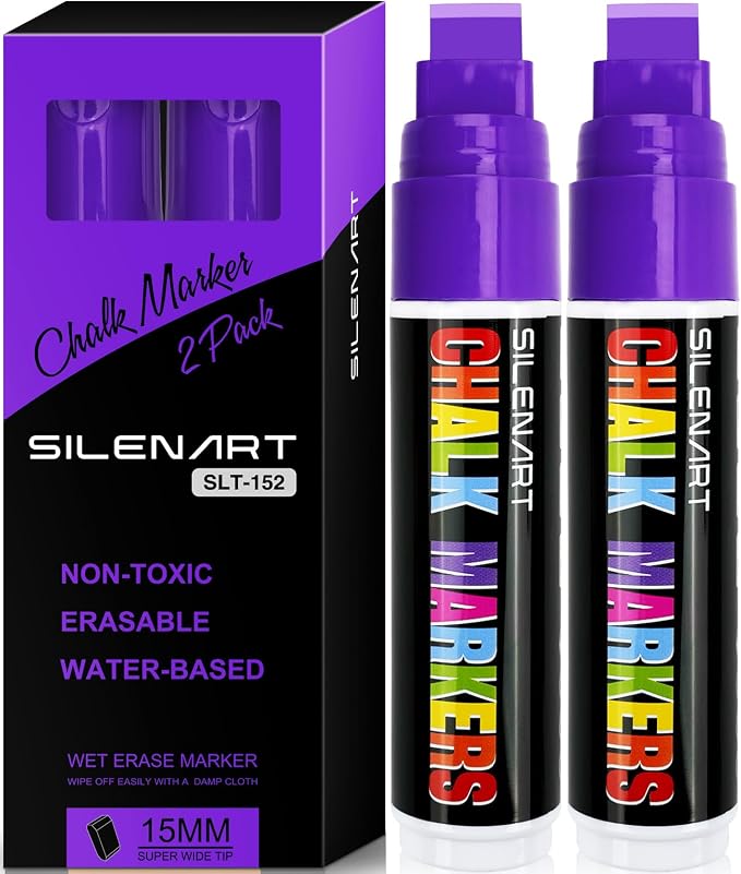 SILENART Purple Chalk Markers - 15mm Jumbo Tip Car Marker - Wide Thick Window by SILENART-THEARTOFSILENCE