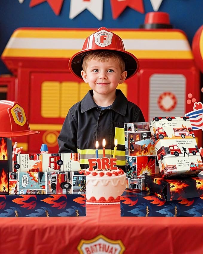 Pineraap 12 Sheets Firefighter Themed Wrapping Paper, Fire Safety Gift Wrap - Image 2