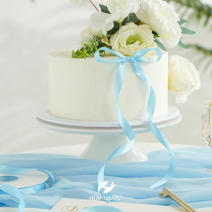 HUIHUANG Blue Satin Ribbon 1/2 inch X 50 Yards Continuous, Baby Blue - Image 4