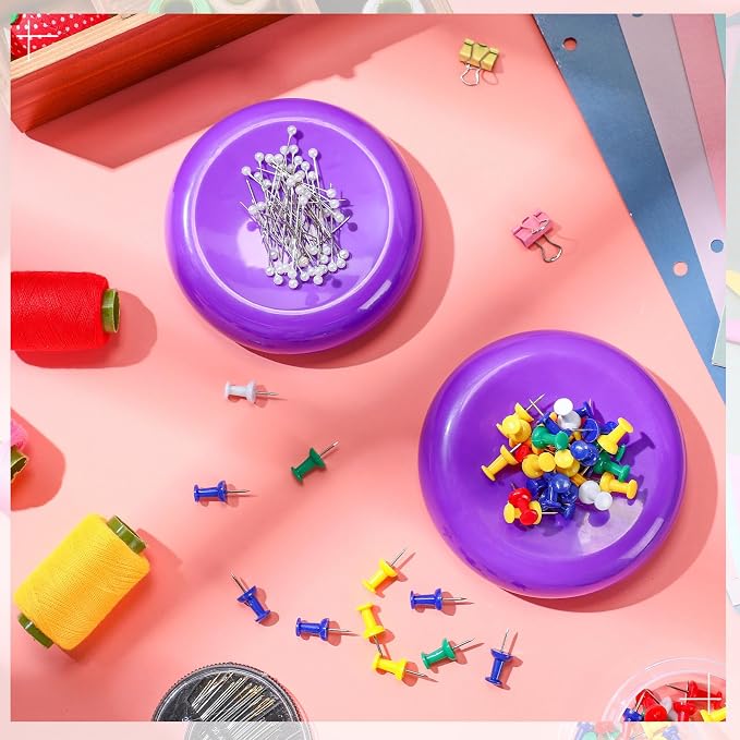 Waydress 2 Pieces Magnetic Pin Holder Sewing Pincushion Round Paper Clip Holder - Image 6