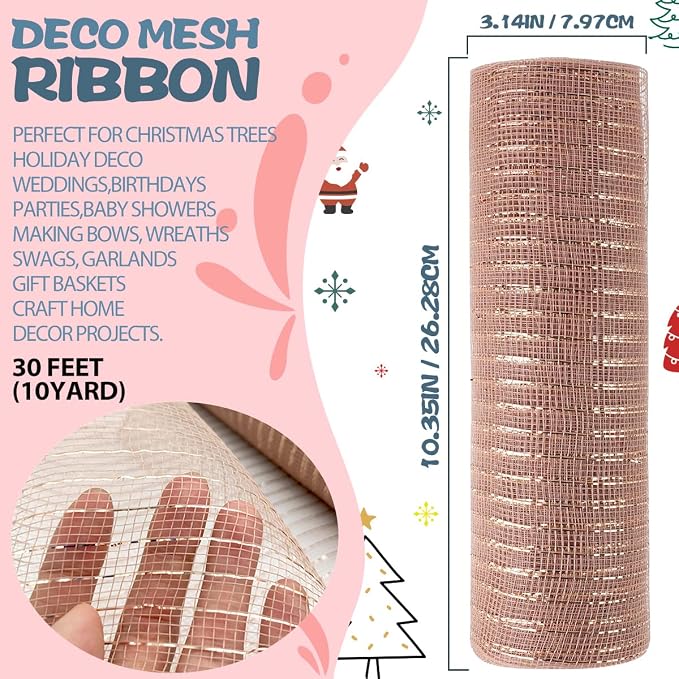 Anivia Deco Mesh Ribbon, 10inch x 30 Feet Each Roll Metallic Foil Mesh Ribbon - Image 2