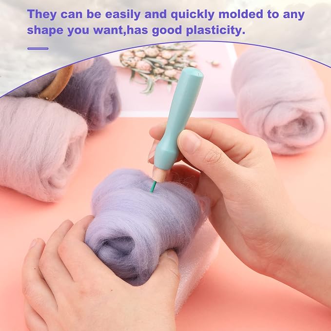 WONVOC Needle Felting Wool 80g, Wool Roving, 8 Colors, - Image 4