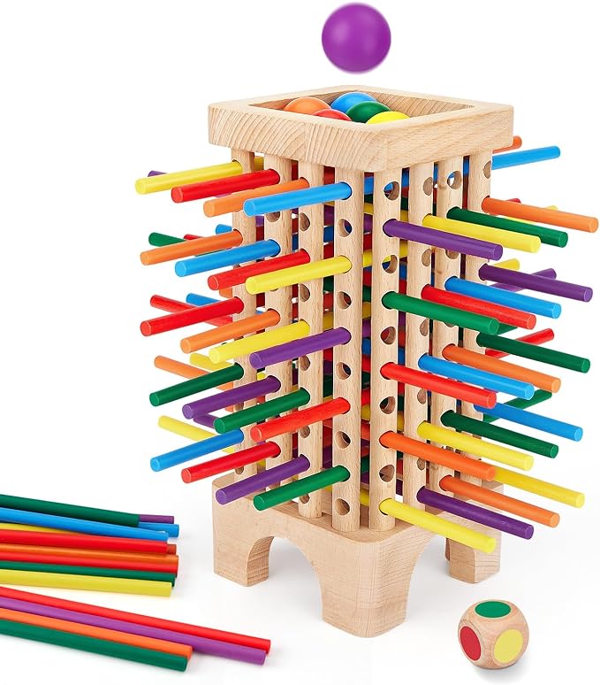 Montessori Game Wooden Board Game, 42 Colorful Wooden Sticks Dice Game Math by Centtechi