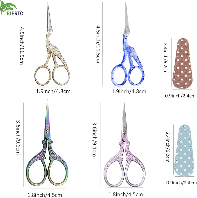 BIHRTC Stork Scissors with Leather Cover Stainless Steel Crane Design Sewing - Image 2