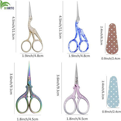 BIHRTC Stork Scissors with Leather Cover Stainless Steel Crane Design Sewing - Image 2