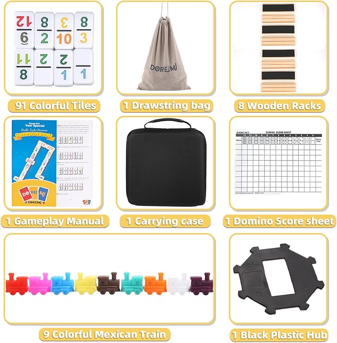 Mexican Train Dominoes Set Numbers and 8 Wooden Holders, Double 12 Travel - Image 3