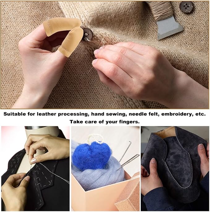 2 Pairs Leather Finger Protector Needle Felting Knitting Finger Thimble Guards - Image 7