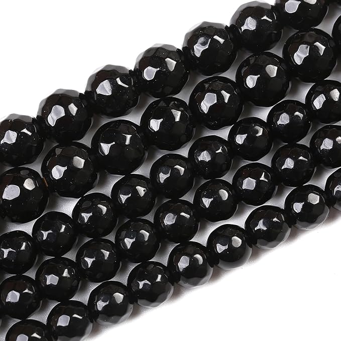 45pcs 8mm Natural Faceted Black Agate Stone Beads - Image 2