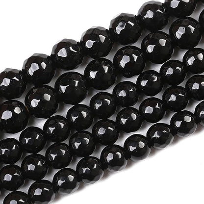 32pcs 12mm Natural Faceted Black Agate Stone Beads - Image 2