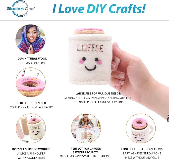 GLACIART ONE Sewing Pin Cushion Coffee Mug | Large Size |Durable & Handmade - Image 2