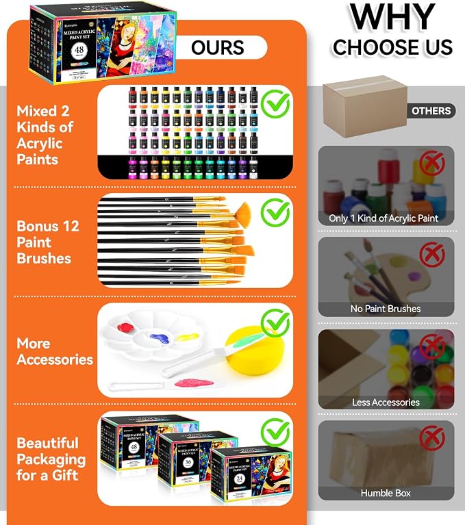 64 PCS Classic & Pastel & Metallic & Glow in the Dark Acrylic Paint Set - Image 2