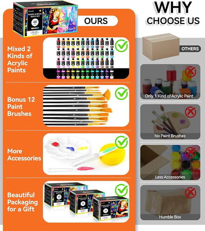 64 PCS Classic & Pastel & Metallic & Glow in the Dark Acrylic Paint Set - Image 2