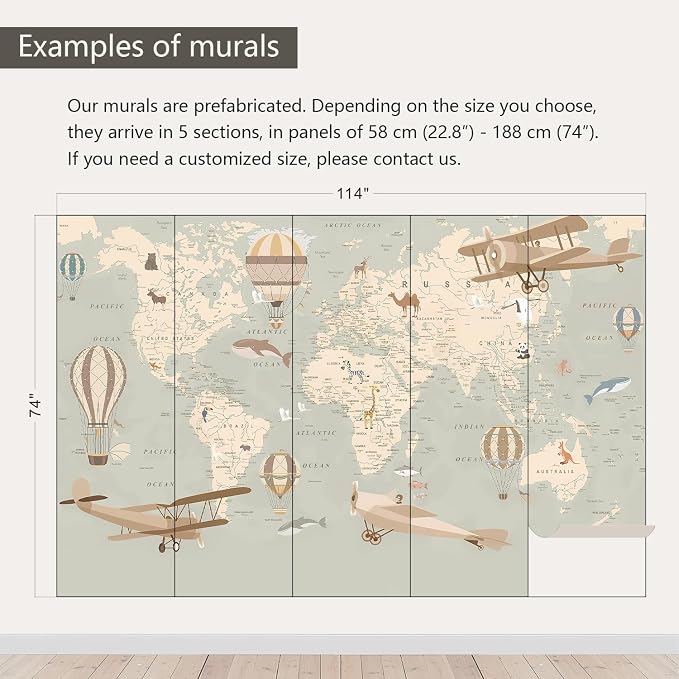 AFZEVEB-Vintage Animal Wallpaper Cartoon Aircraft Map Wall murals - Image 3