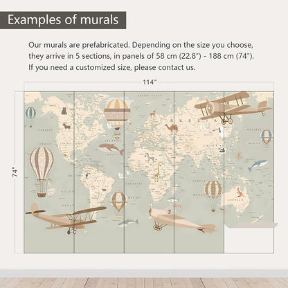 AFZEVEB-Vintage Animal Wallpaper Cartoon Aircraft Map Wall murals - Image 3