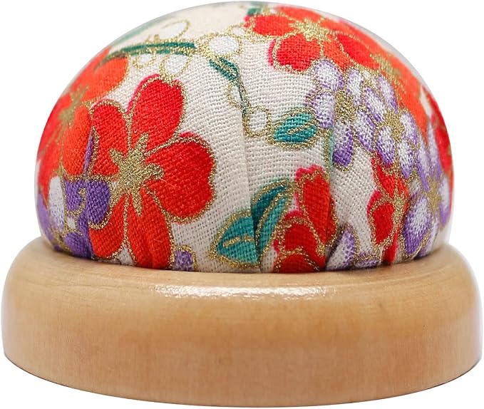 Pin Cushion Wooden Base Round Needle Pincushions Needles Holder Handmade DIY by Fbshicung