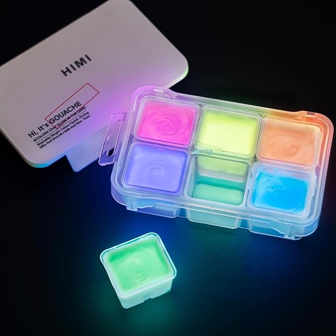 HIMI Glow in The Dark Jelly Gouache Paint Set, 6 Colors 23ml, Jelly Cup Design by HIMI