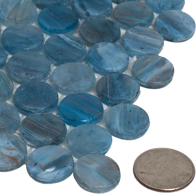 Denim Blue Penny Round Mosaic Glass Tile – Sample Swatch- 4"x5" - Image 6