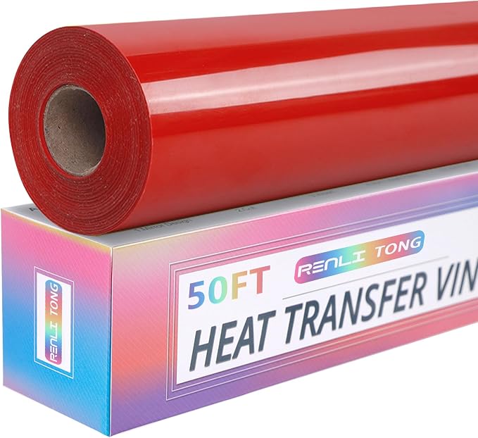 RENLITONG Red Iron on Vinyl 12Inch by 50ft Roll HTV Heat Transfer Vinyl by RENLITONG