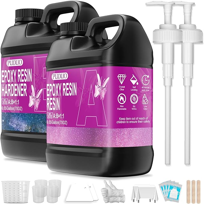 Puduo Epoxy Resin Kit 1.1Gallon，Newly Formulated Crystal Clear Epoxy by PUDUOResinWorld