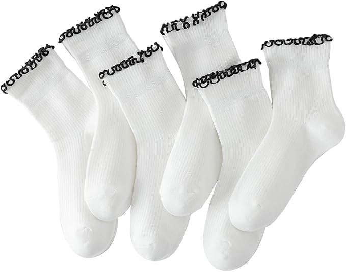 Hstyle 6 Pairs of Ruffle Socks Women, Cute Ruffle Ankle Socks by Hstyle