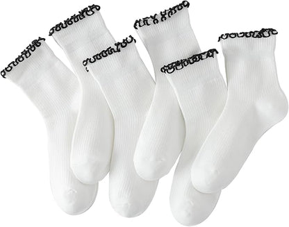 Hstyle 6 Pairs of Ruffle Socks Women, Cute Ruffle Ankle Socks by Hstyle