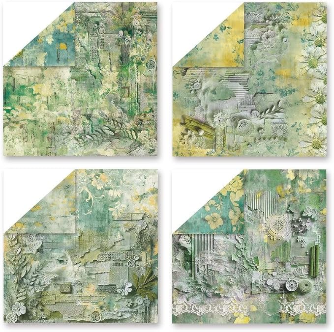 Green Lace Scrapbook Paper Vintage Flower Pattern Papers Pad 12×12, 24 Sheets - Image 3