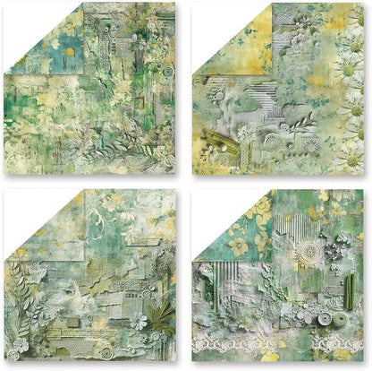 Green Lace Scrapbook Paper Vintage Flower Pattern Papers Pad 12×12, 24 Sheets - Image 3