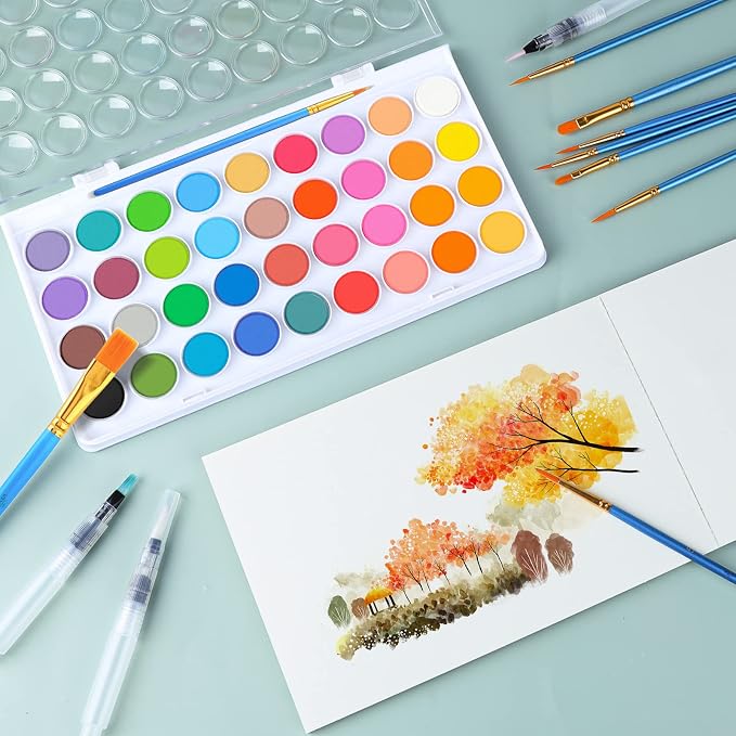 AROIC 65 Pieces Watercolor Paint Set, 36 Colors Watercolor, 10 Brushes - Image 6