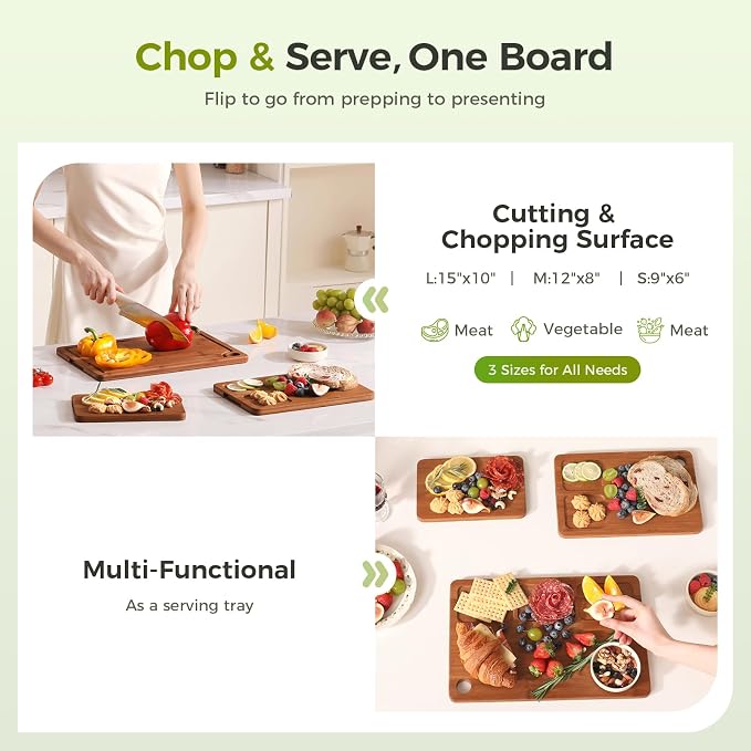 Bamboo Cutting Board for Kitchen, Wooden Cutting Board 3-Piece Set - Image 6