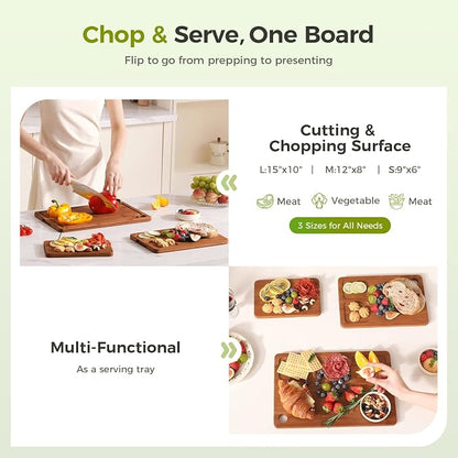 Bamboo Cutting Board for Kitchen, Wooden Cutting Board 3-Piece Set - Image 6
