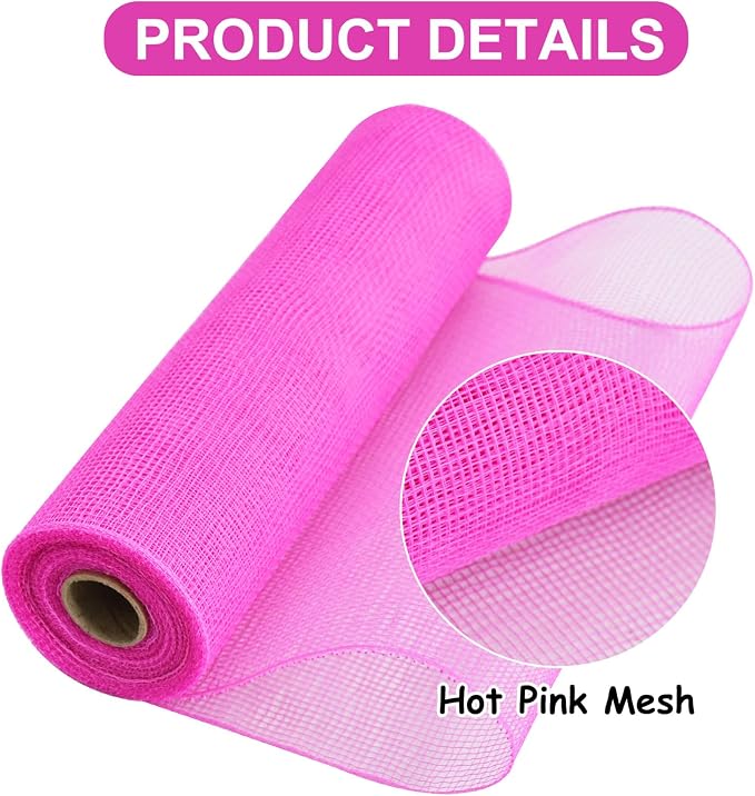 TONIFUL 2 Rolls 10 Inch Hot Pink Decorative Mesh Ribbbon Rolls - Image 3