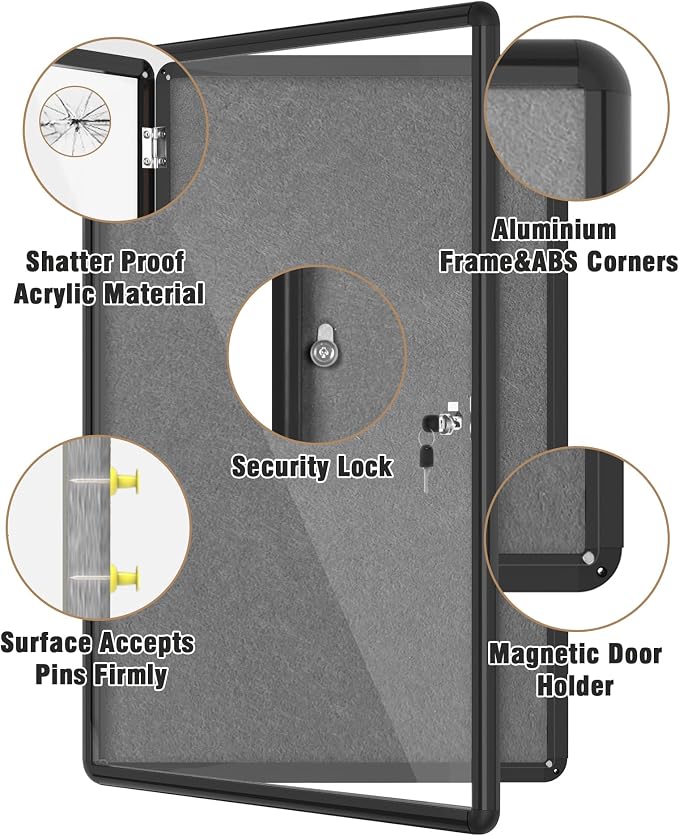 36"x24" Enclosed Bulletin Board, Lockable Weather-Resistant Aluminum Cork - Image 3