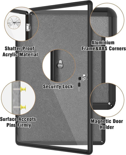 36"x24" Enclosed Bulletin Board, Lockable Weather-Resistant Aluminum Cork - Image 3